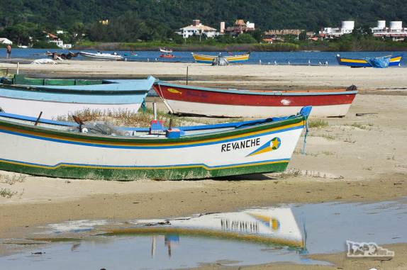 Maré baixa na Ponta das Canas, praia no norte de Florianópolis, Santa Catarina